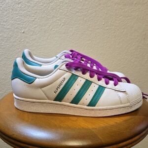 Adidas Superstar Women’s Size 8 | White Teal Purple | Item H06595